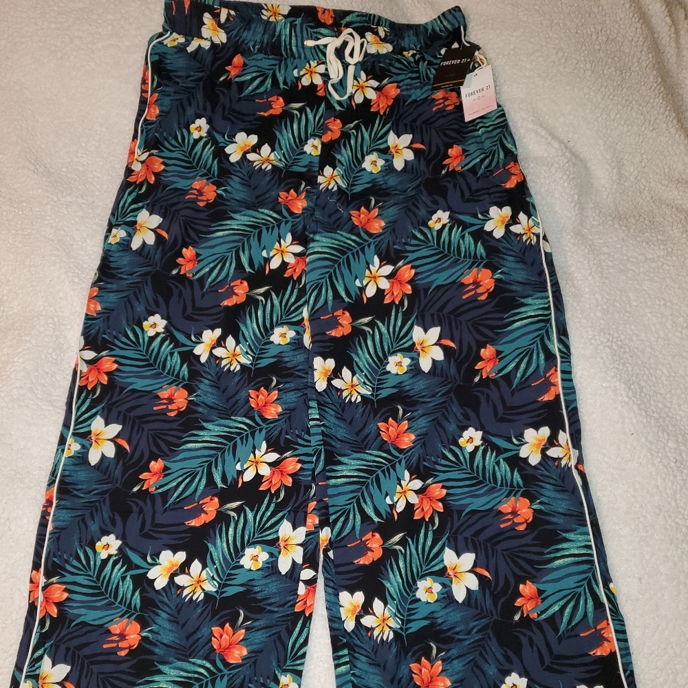 Tropical print wovenwide leg pants